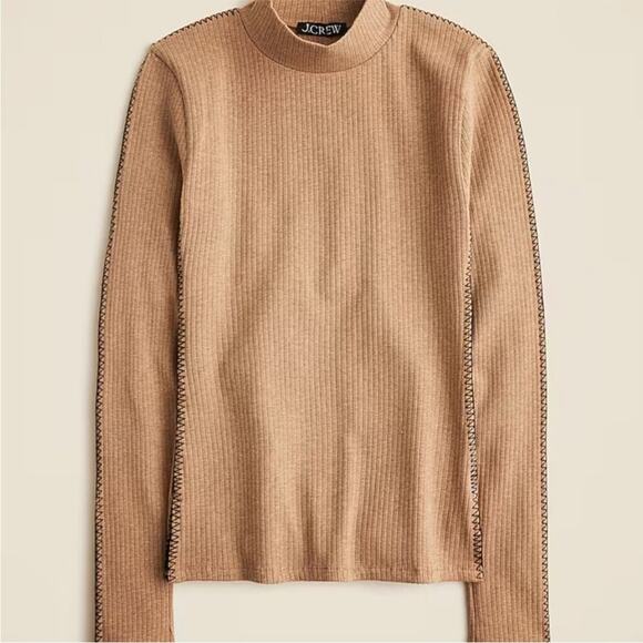 J. Crew Premium Rib Turtleneck Long Sleeve Whipstitch Trim Natural‎ Beige S - Picture 1 of 8